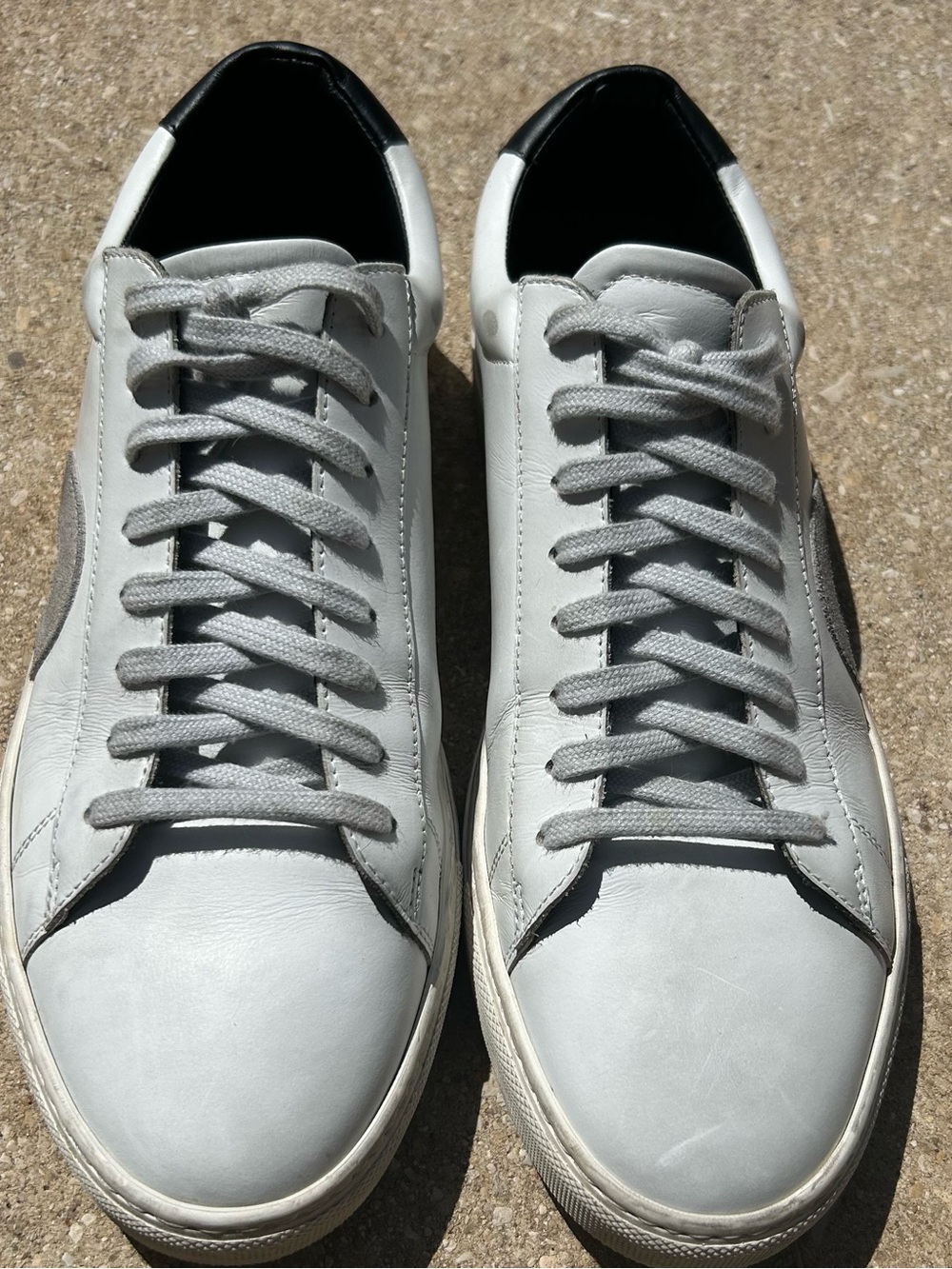Oliver Cabell Tigger Off White Italian Leather Low-Top Sneakers with Black Heel